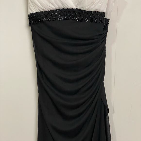 Betsy & Adam by Linda Bernell 8 black white prom dress bead ruche classic formal - Picture 3 of 8